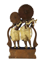 Brass Radha-Krishna sculpture, rear view with detailed posture and flowing drapery