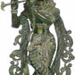 Green Chala Handmade Brass Statue of Fluting Krishna with Peacock 18 inches