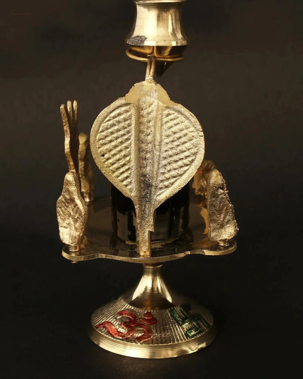 Black Stone Shiva Linga Idol Accompanied by Brass Figures of the Shiva Family 6CM Study Setting
