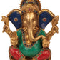 Brass statue of Lord Ganesha with large ears in a blessing pose 10 inches