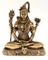 Brass Lord Shiva statue in dhyana mudra with trident and damaru, 8 in