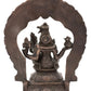 Handmade Antique Brass Idol of Lord Shiva and Parvati Seated on Kirtimukha Prabhawali Throne 10 inches