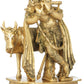 Handmade Brass Sculpture of Tribhang Murari (Krishna) Playing the Flute While the Cow Listens 19 Inches