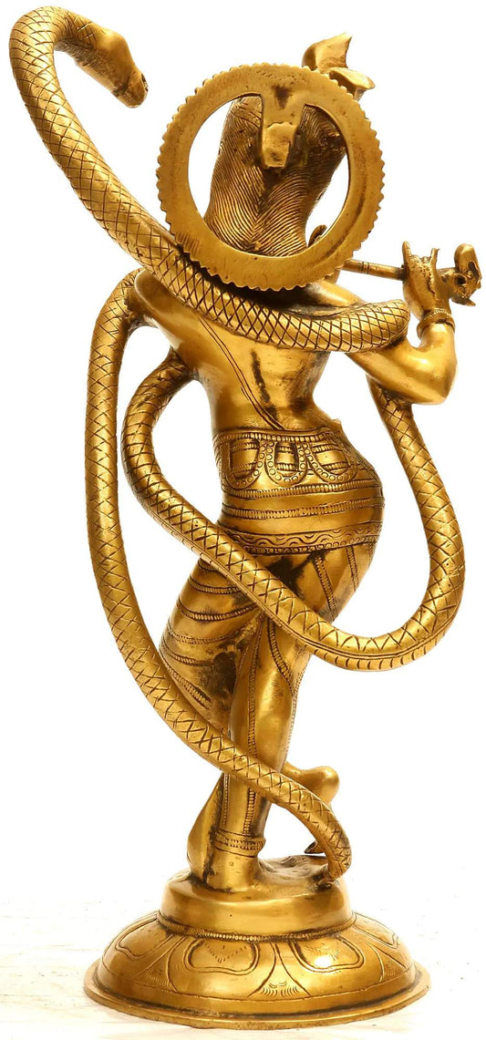 Brass Statue of Shri Krishna and Kaliya 15 inches