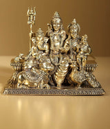 AONA 6-inch brass Lord Shiva family statue with three seated deities on base