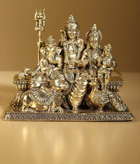 AONA 6-inch brass Lord Shiva family statue with three seated deities on base