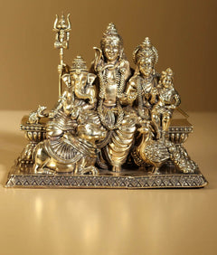 AONA 6-inch brass Lord Shiva family statue with three seated deities on base