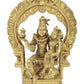 Handmade natural Brass Idol of Lord Shiva and Parvati Seated on Kirtimukha Prabhawali Throne 10 inches