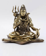 Lord Shiva brass statue, seated blessing pose with raised trident
