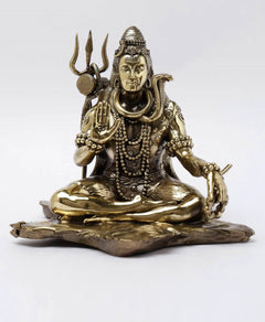 Lord Shiva brass statue, seated blessing pose with raised trident