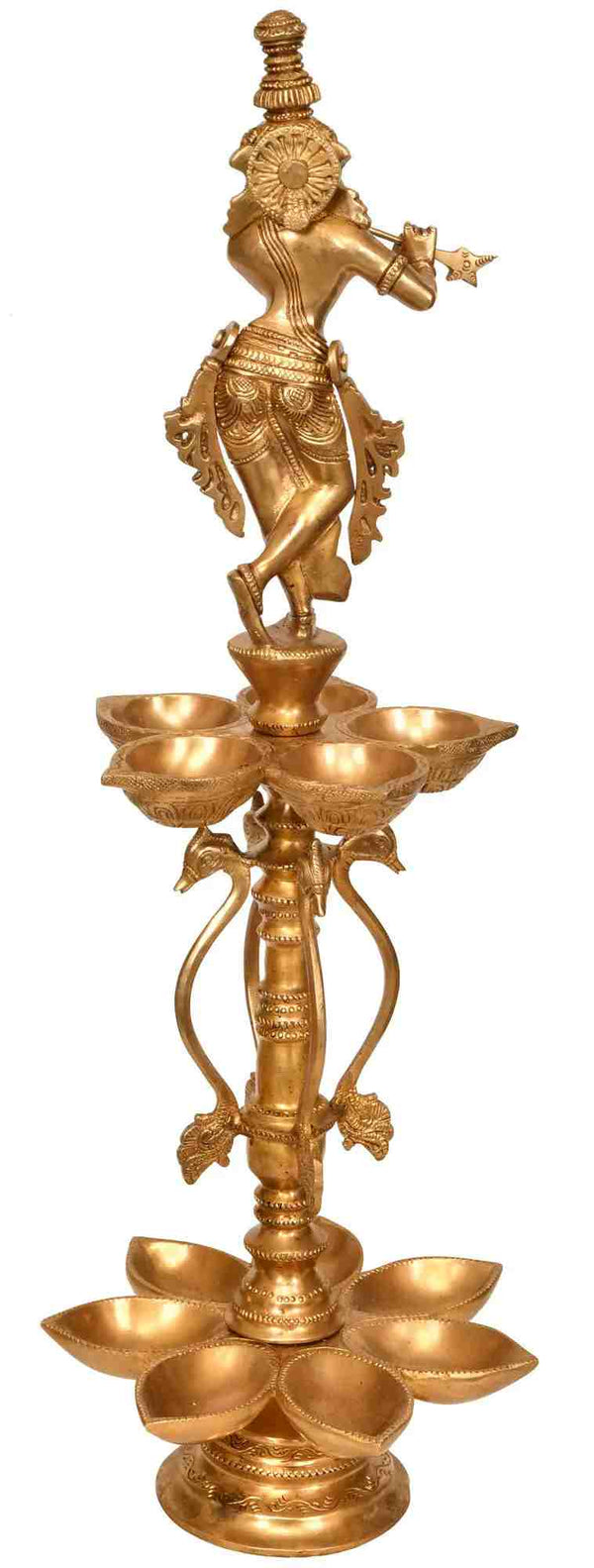 Handmade Brass Lamp of Lord Krishna with Twelve Wicks 21 INCHES.