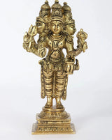 6-inch brass Trimurti idol with four arms, Brahma-Vishnu-Shiva