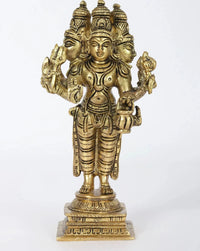 6-inch brass Trimurti idol with four arms, Brahma-Vishnu-Shiva