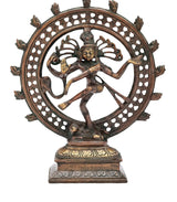 Brass Lord Shiva Nataraja idol with double chala ring, 9 inch dancing pose
