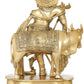 Handmade Brass Sculpture of Tribhang Murari (Krishna) Playing the Flute While the Cow Listens 19 Inches