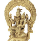 Handmade natural Brass Idol of Lord Shiva and Parvati Seated on Kirtimukha Prabhawali Throne 10 inches