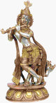 Lord Krishna Accompanied by His Cow in Brass 14 Inches