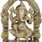 Brass idol of Lord Ganesha seated on a mouse with a Kirtimukha throne 5 inches