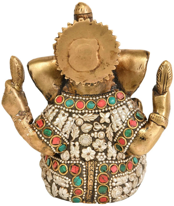 Brass Idol of Lord Ganesha in Ashirwad Mudra 4 inches