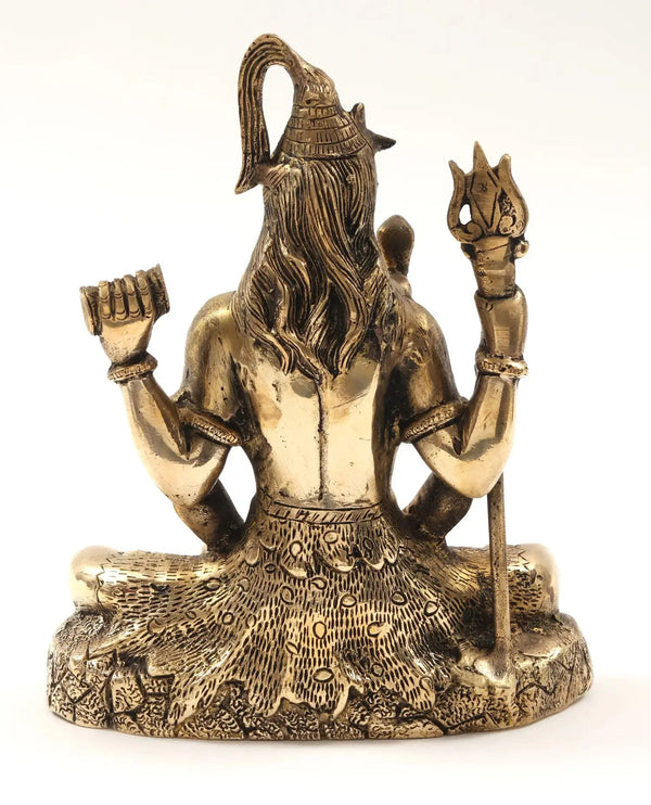 Brass Statue of Lord Shiva in Dhyana Mudra 8 Inches Study Setting