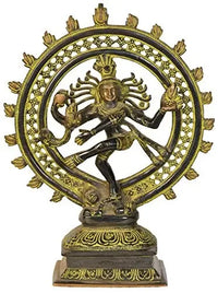 Handcrafted brass Lord Shiva Nataraja idol, 9 inch, multi-armed in round halo