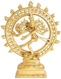 Handcrafted natural brass Shiva Nataraja idol, 9 in, dancing figure with circular halo