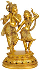 Handmade Gold Brass Sculpture of Large-Sized Dancing Radha-Krishna 23 inches