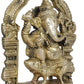 Brass idol of Lord Ganesha seated on a mouse with a Kirtimukha throne 5 inches