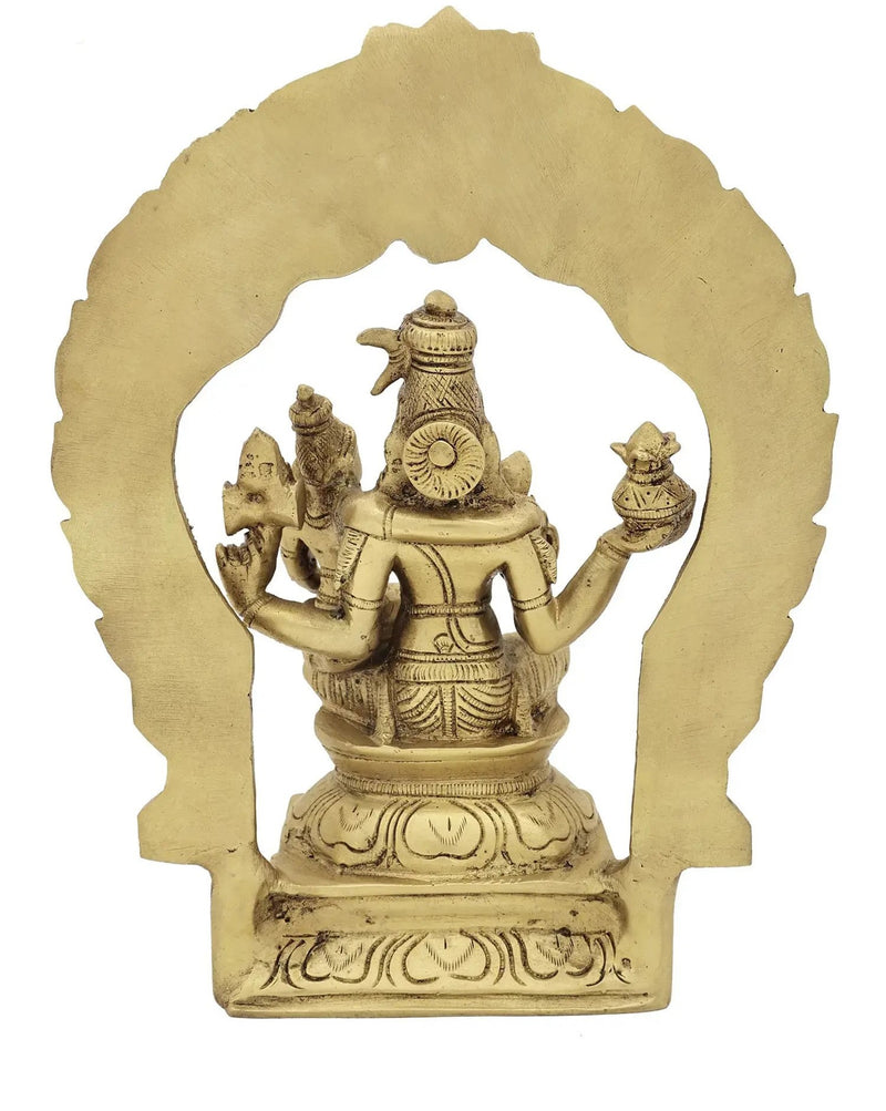 Handmade natural Brass Idol of Lord Shiva and Parvati Seated on Kirtimukha Prabhawali Throne 10 inches