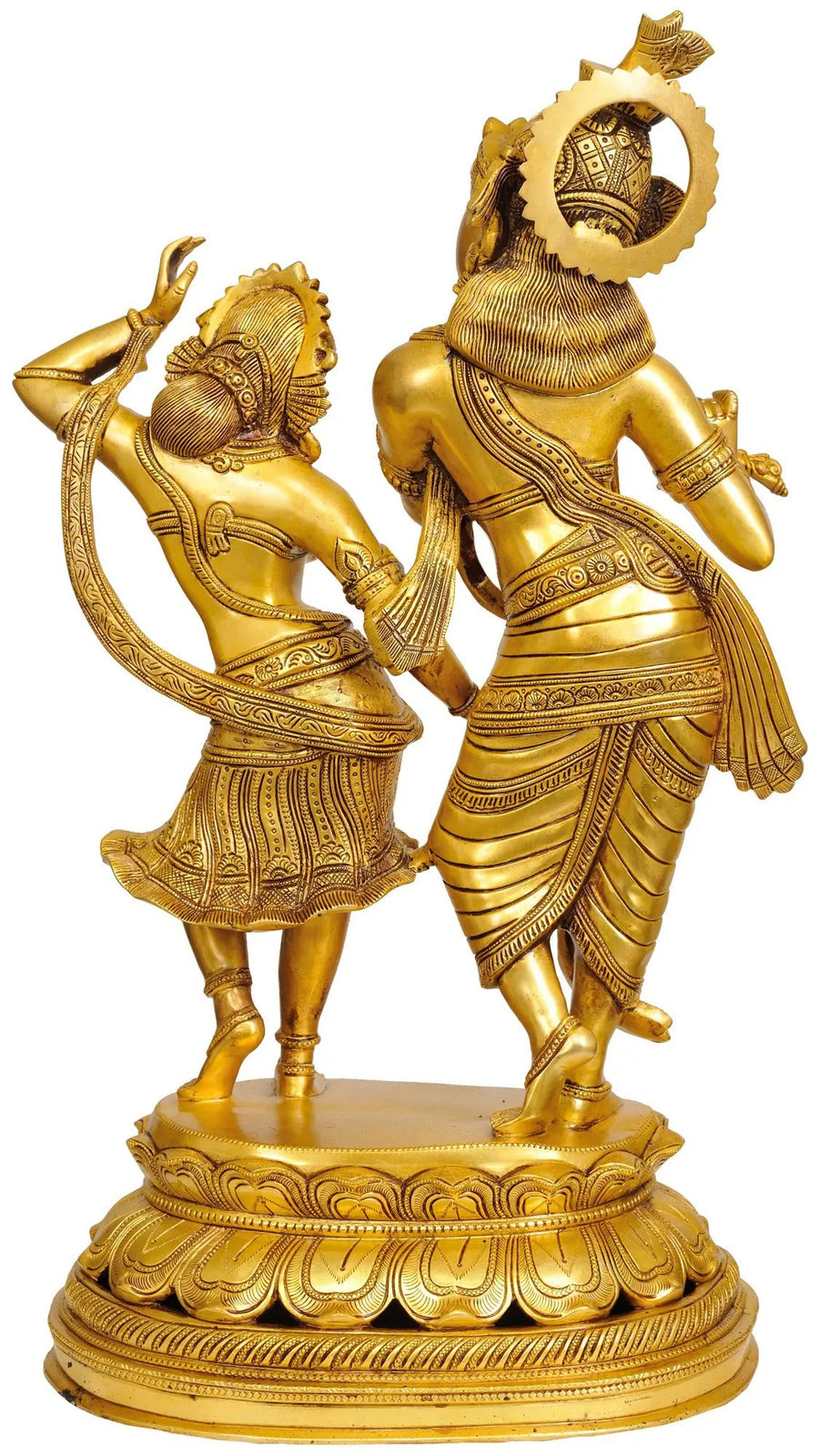 Handmade Gold Brass Sculpture of Large-Sized Dancing Radha-Krishna 23 inches Craft Detail