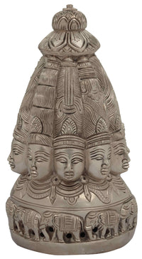 Ten-Faced Mukhalingam silver brass idol, 7 in—three faces at base, detailed cloak