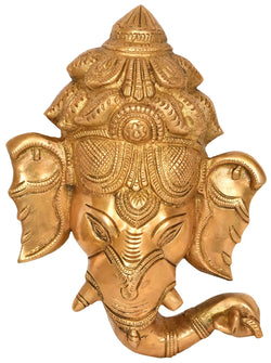 Brass Wall Hanging Mask of Ganesha 8 inches