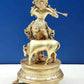 Handcrafted 10" Brass Statue of Venugopala (Krishna Playing Flute with His Cow) 10 Inches