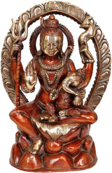 Ganesha brass idol seated on Shiva’s lap, 12-inch statue, reddish brown and gold