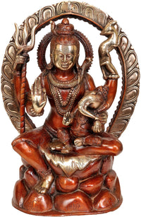 Ganesha brass idol seated on Shiva’s lap, 12-inch statue, reddish brown and gold