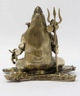 Lord Shiva brass statue, back view with trident and draped ornaments on base