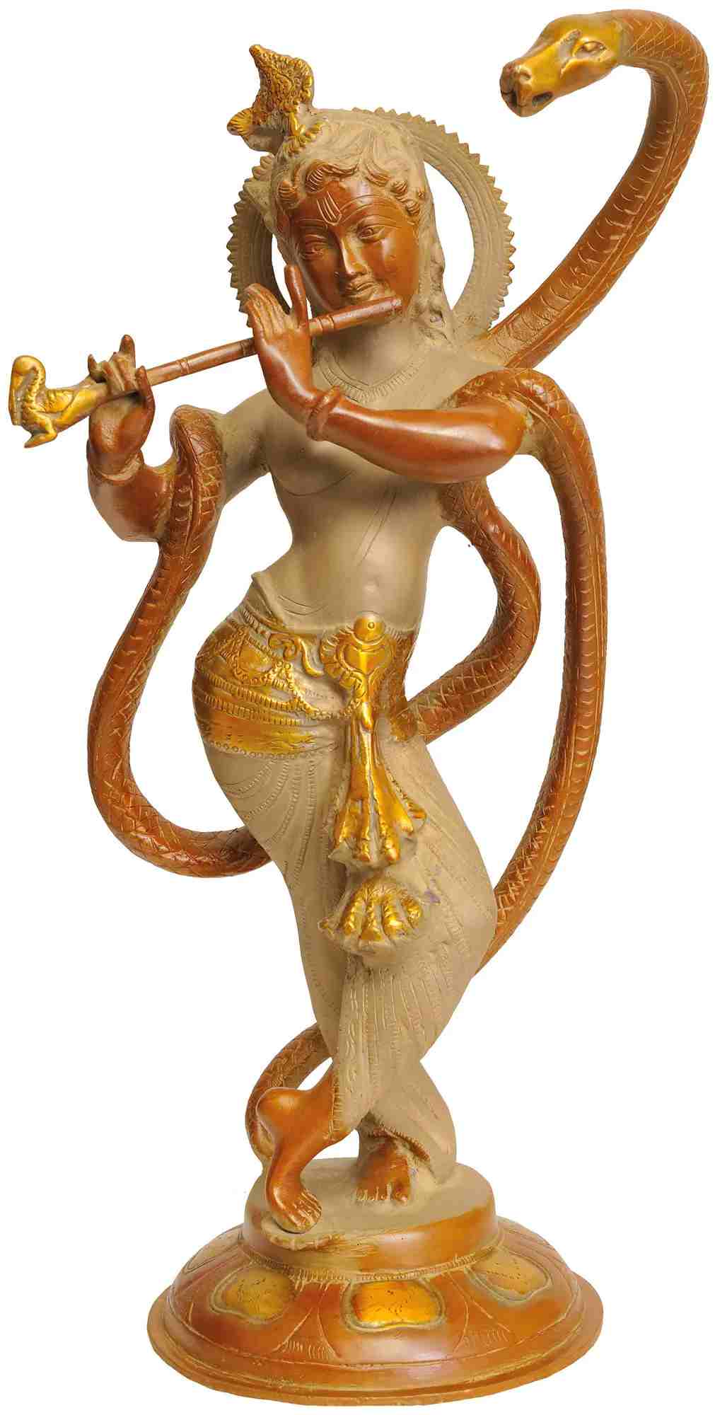 Lord Krishna Subduing Kaliya in Brass 15 Inches