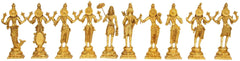 Ten standing gold-toned Dashavatara deity figurines from the idol set, 9 in