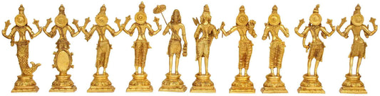 Handmade Dashavatara Idol: The Ten Incarnations of Lord Vishnu 9 inches