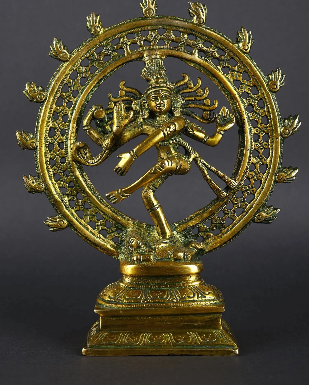 AONA greenish-gold brass Lord Shiva Nataraja idol, 9 inches, dancing pose