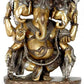 Brass idol of dancing Ganesha with three heads 12 inches