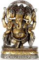 Brass idol of dancing Ganesha with three heads 12 inches