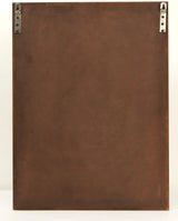 Back side of wooden frame wall hanging with hanging hooks and screws