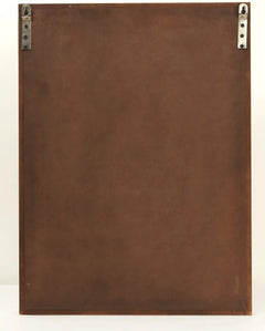 Back side of wooden frame wall hanging with hanging hooks and screws