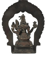 Antique brass back view of Shiva-Parvati idol on kirtimukha prabhawali throne