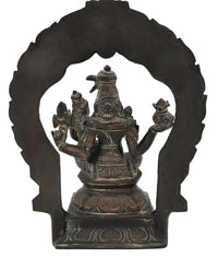 Antique brass back view of Shiva-Parvati idol on kirtimukha prabhawali throne