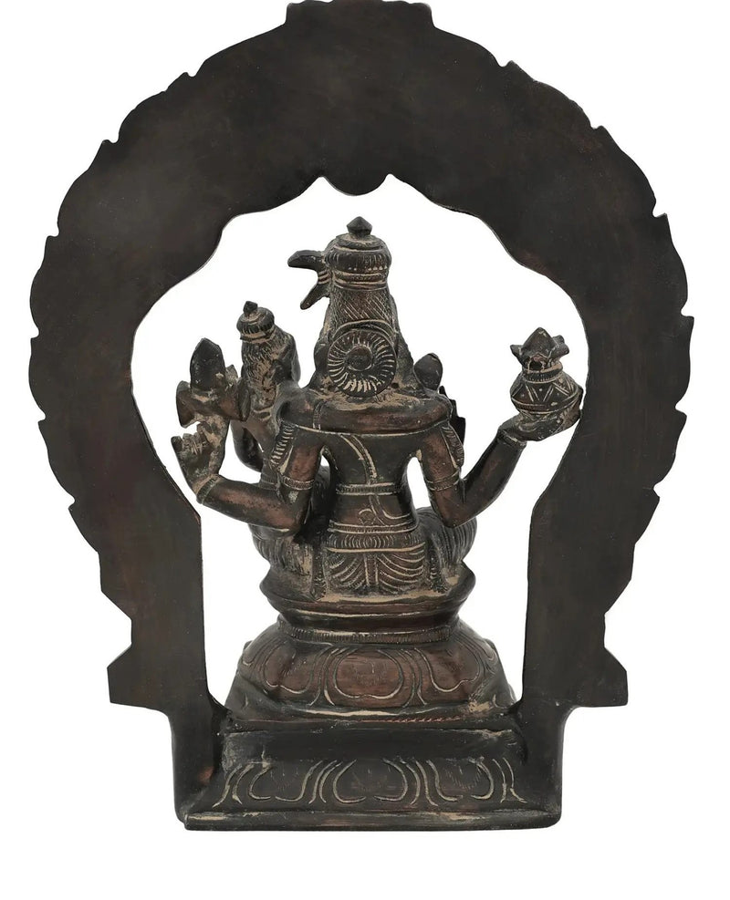 Handmade super antique Brass Idol of Lord Shiva and Parvati Seated on Kirtimukha Prabhawali Throne 10 inches