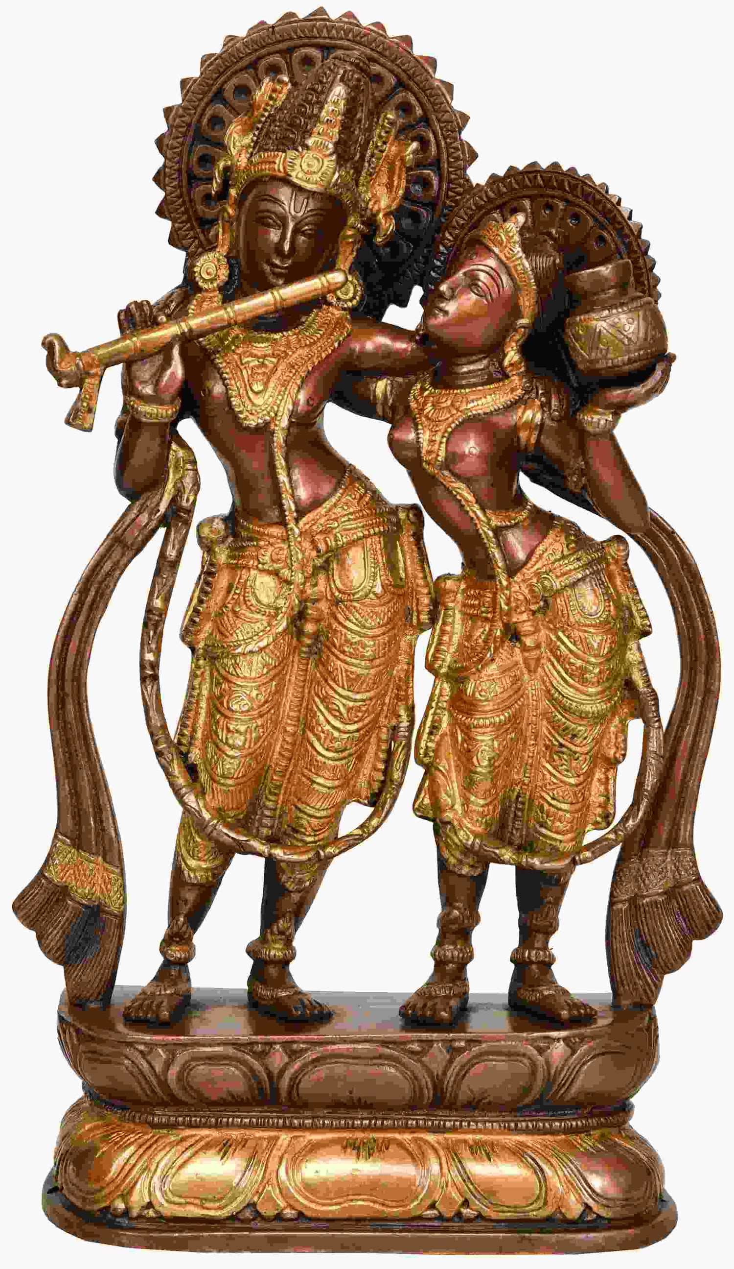 Handcrafted Brass Statue of Radha and Krishna 12 Inches