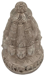 Ten-Faced Mukhalingam silver brass idol, 7 in—raised crown and layered garments