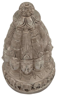 Ten-Faced Mukhalingam silver brass idol, 7 in—raised crown and layered garments